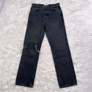 REFORMATION Cynthia High Rise Straight Jeans Lagoon Destroyed Black Denim 26